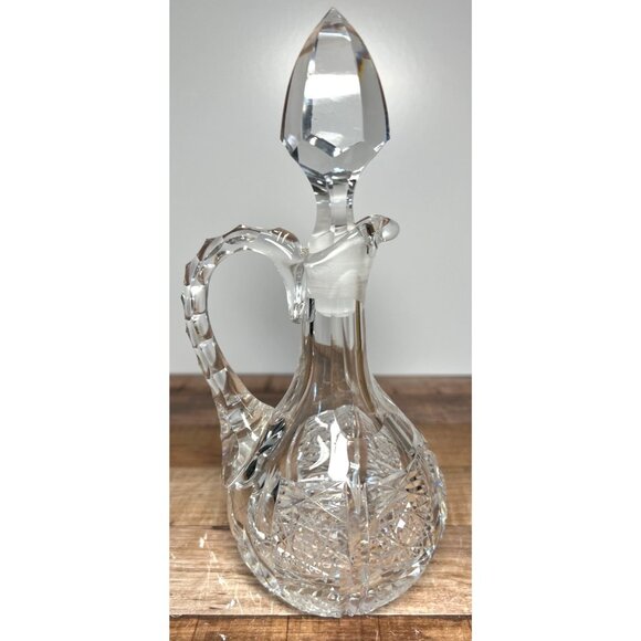 RARE Vintage American Brilliant Cut Glass Cruet Decanter With Stopper Beautiful - Picture 1 of 9